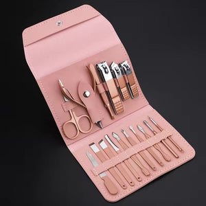 Kit complet de soins des ongles avec étui en cuir